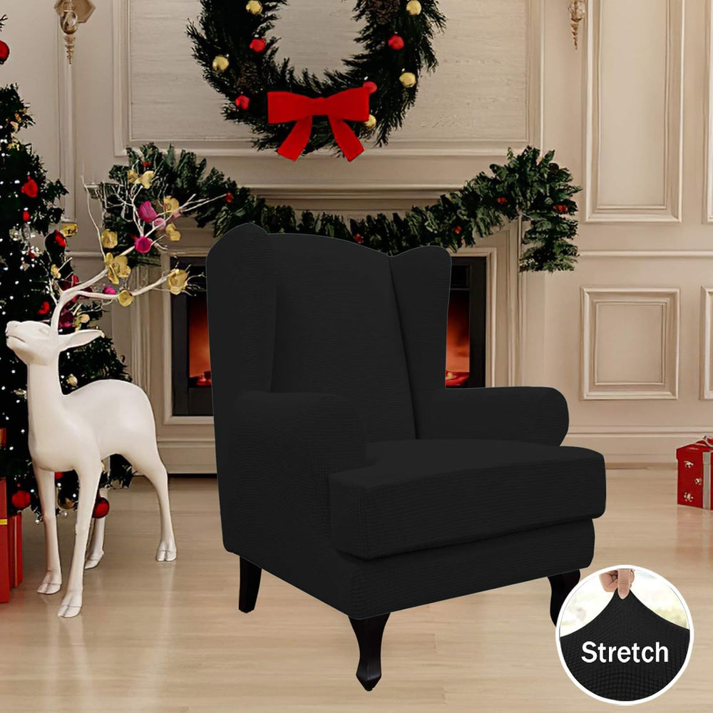 Easy-Going 2-Piece Stretch Wingback Chair Sofa Slipcover Black