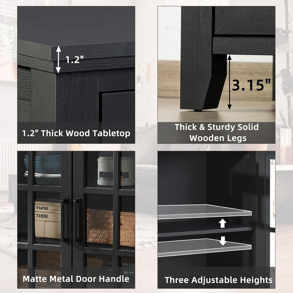 Joaxswe Large Sideboard Buffet Cabinet with Storage, 32" Black Farmhouse...