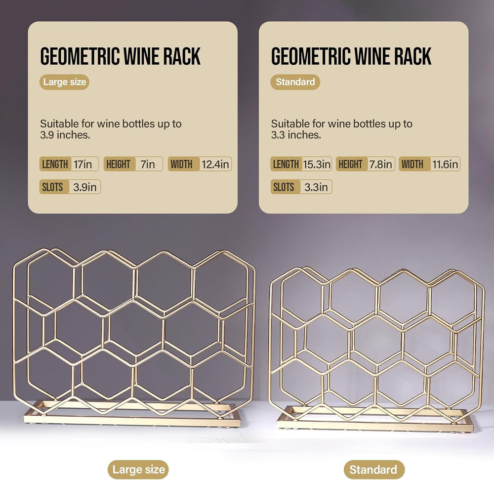 Countertop Wine Rack - 14 Bottle Freestanding Modern Gold Metal Small Wine Ra...