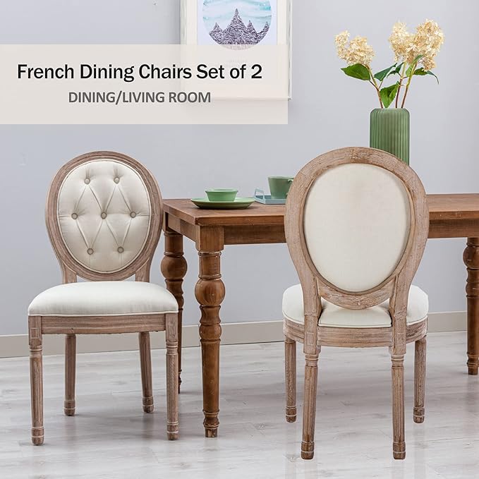 Nrizc French Country Dining Chairs Set of 2, Farmhouse Dining Chairs with Rou...