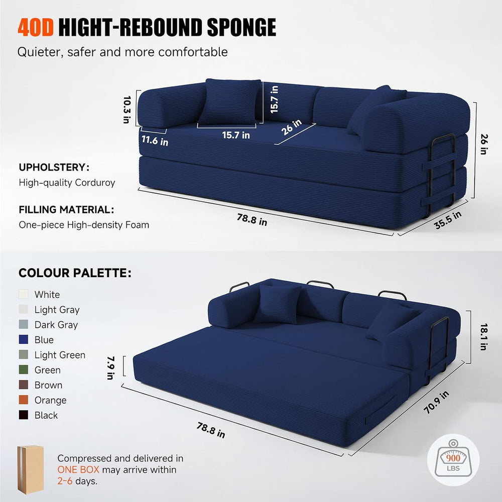 79" Convertible Futon Sofa Bed,5-In-1 Boneless Couch for Small Spaces