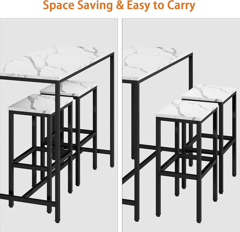 Yongchuang 3 Piece Bar Table Set, White Bar Table and Chairs Set for 2, Moder...
