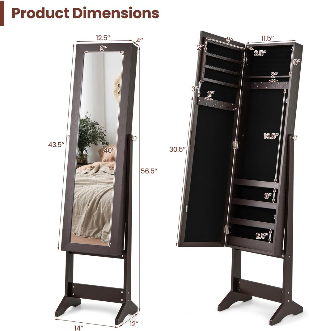 COSTWAY Jewelry Armoire Cabinet, Standing Jewelry Organizer with Full-length ...