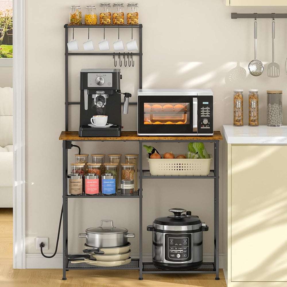 3IngSeagulls Bakers Rack with Power Outlet, Kitchen Microwave Stand with 10 S...