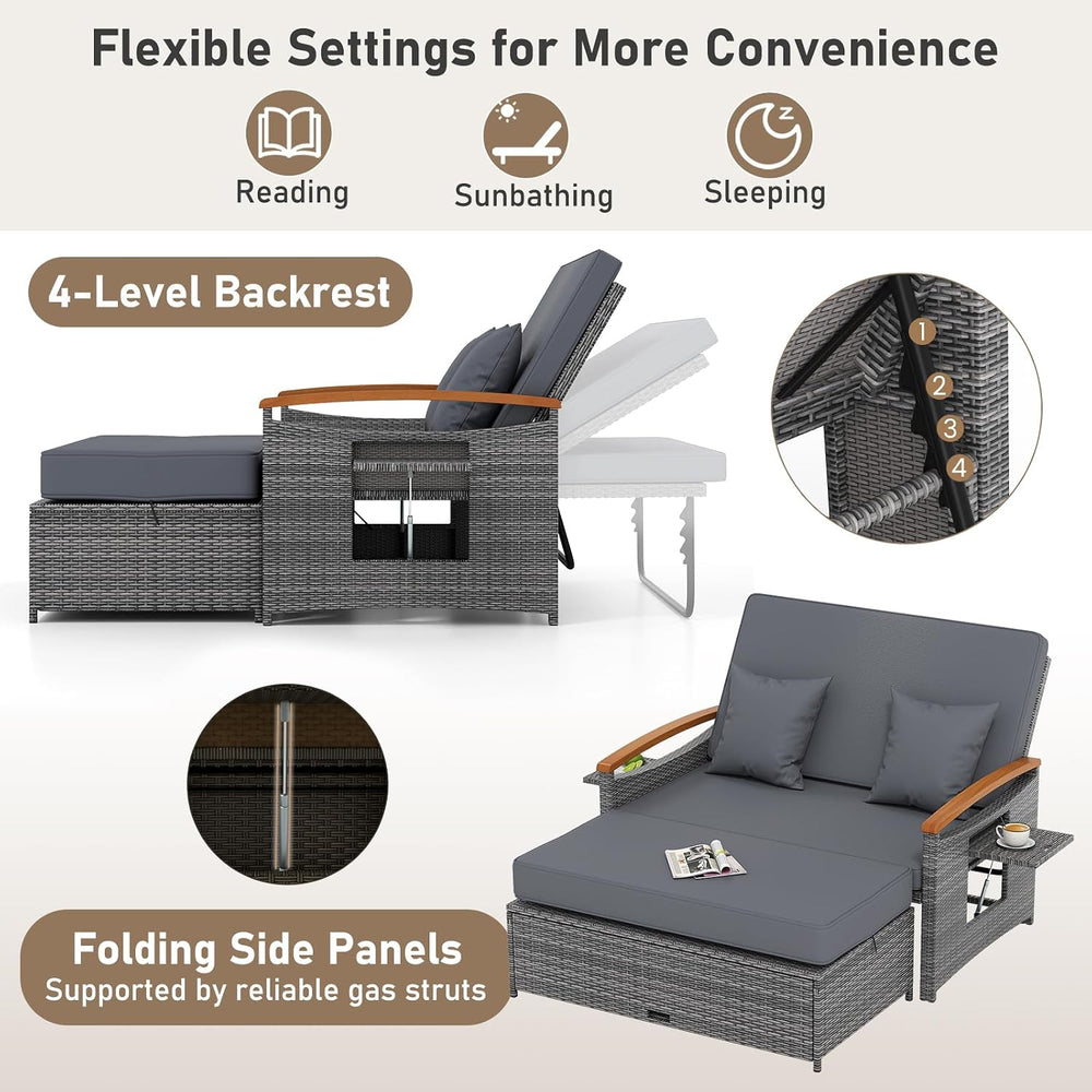 RELAX4LIFE Wicker Patio Outdoor Daybed - Rattan Cushioned Loveseat w/Storage ...