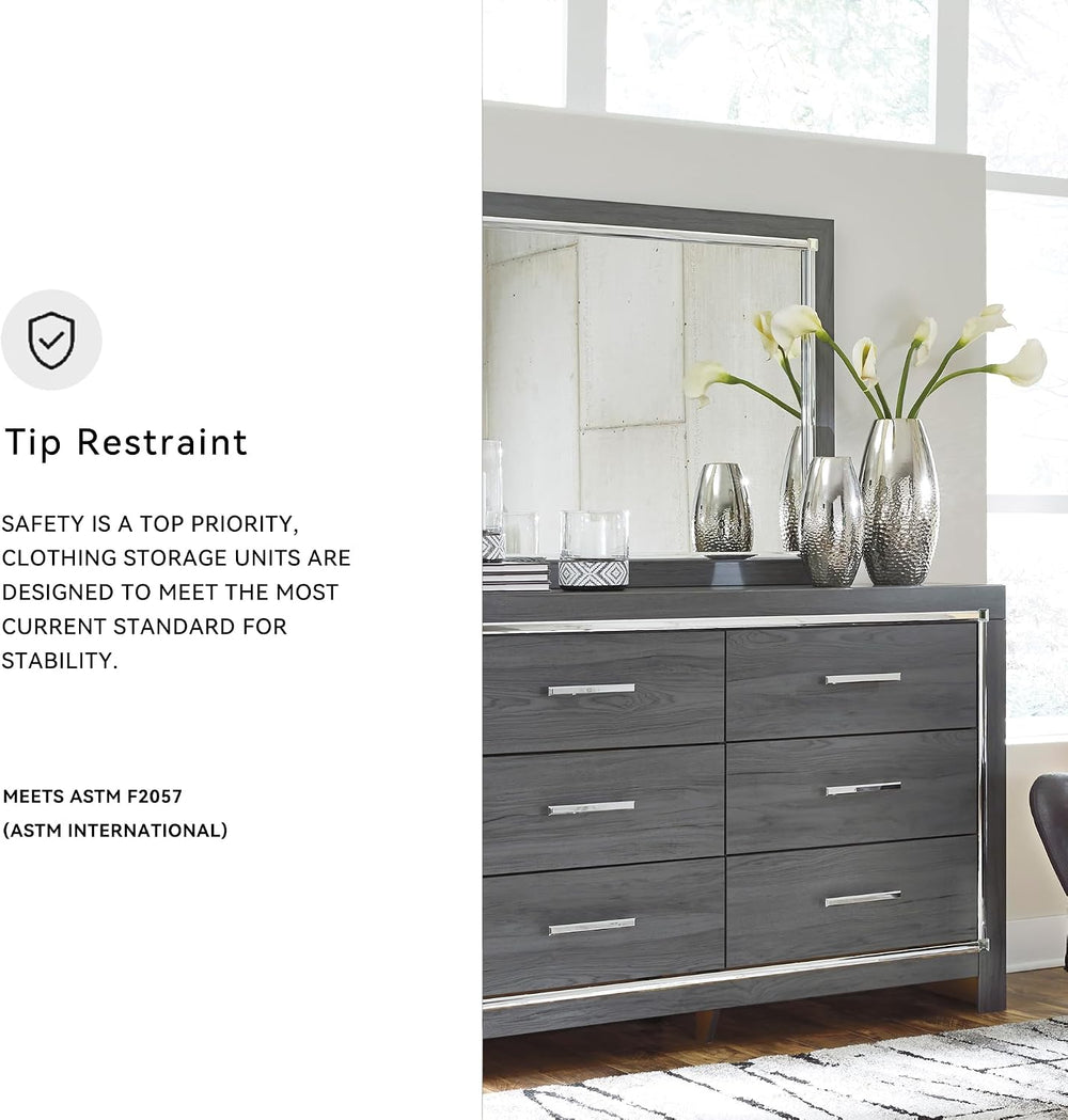 Signature Design by Ashley 6 Drawer Double Dresser with Mirror, Gray