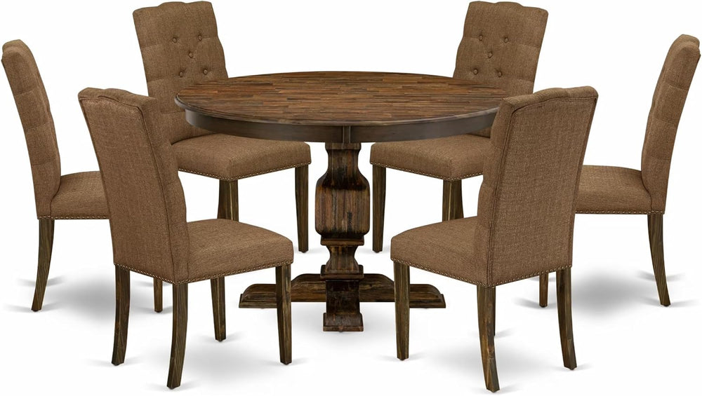 East West Furniture F3EL7-718 7 Piece Kitchen Table Set Consist of a Round Di...