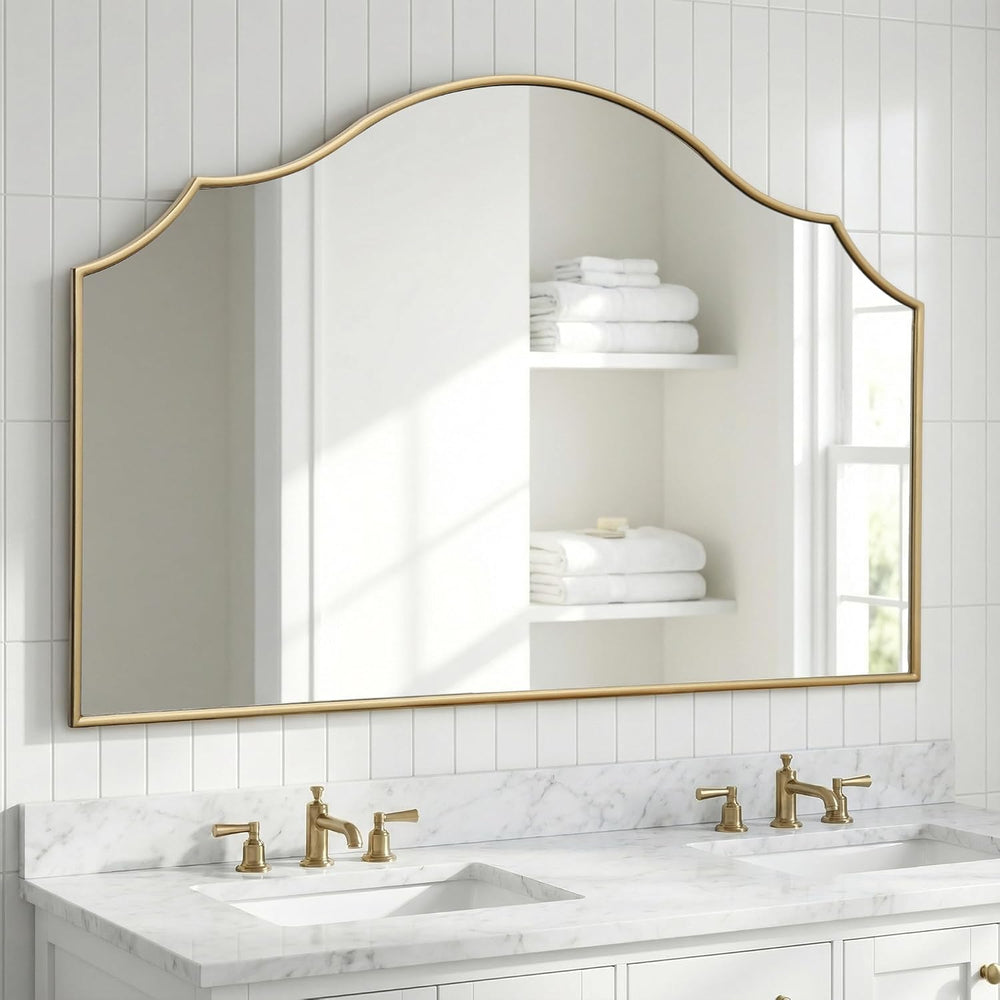 Gold Scalloped Wall Mirror: 47"x31" Large Wooden Fireplace Mirror