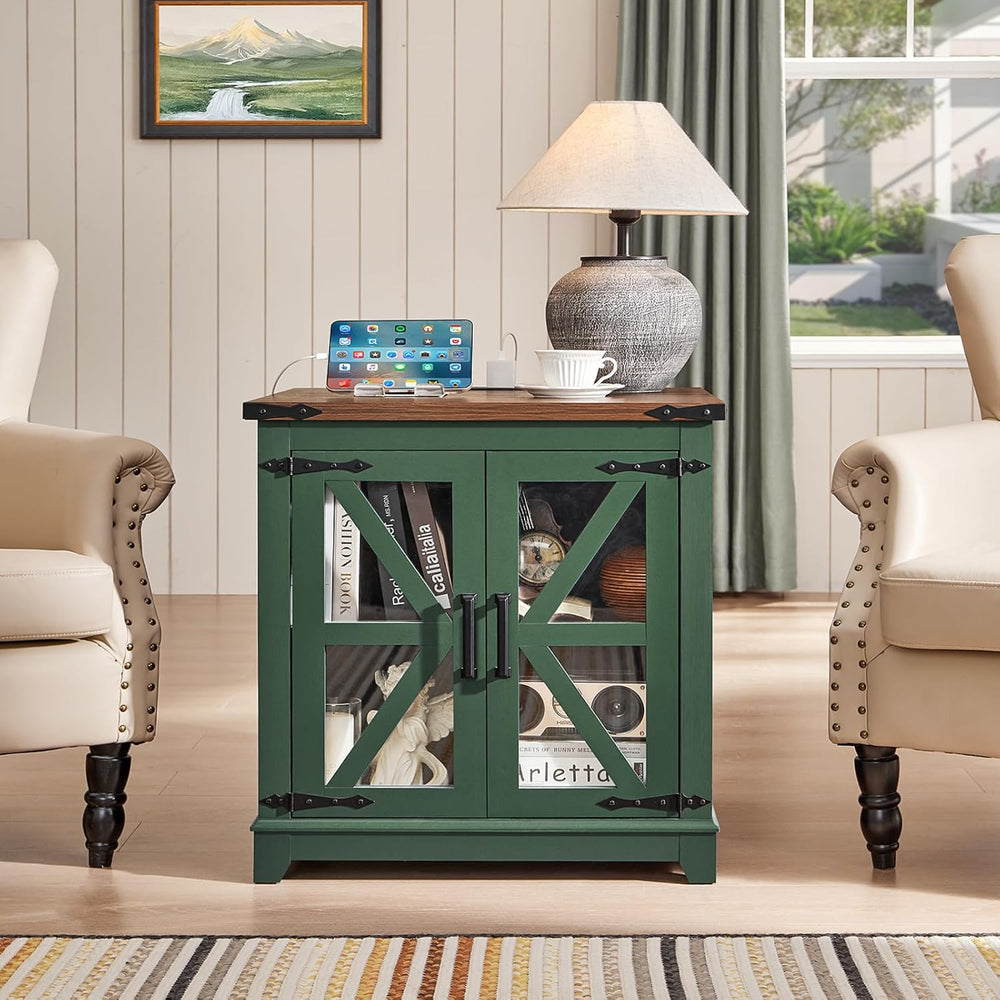 Joaxswe Farmhouse End Table, 24" Large Sofa Side Table with Charging Sta...