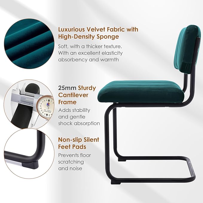 ONEVOG Modern Luxury Dining Room Chairs Set of 2, Teal Velvet Upholstered Kit...