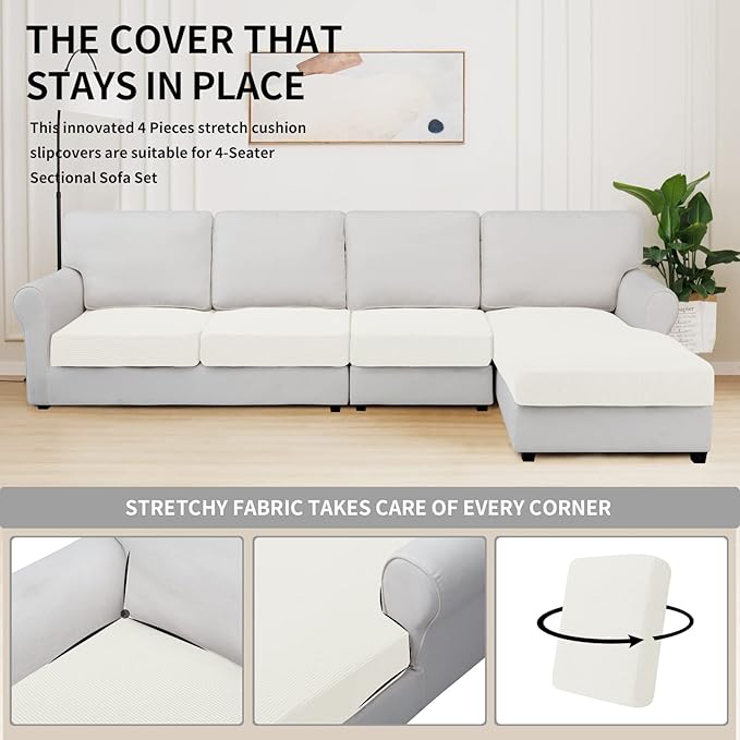Easy-Going Stretch 4 Pieces Couch Cushion Covers