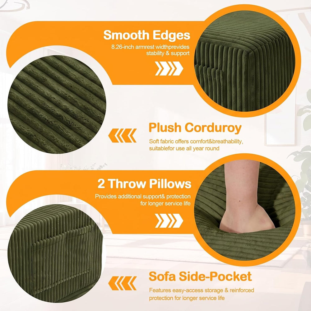 3 Seater Boneless Couch Sofa Bed, 78'' Corduroy Oversized Loveseat Fo...