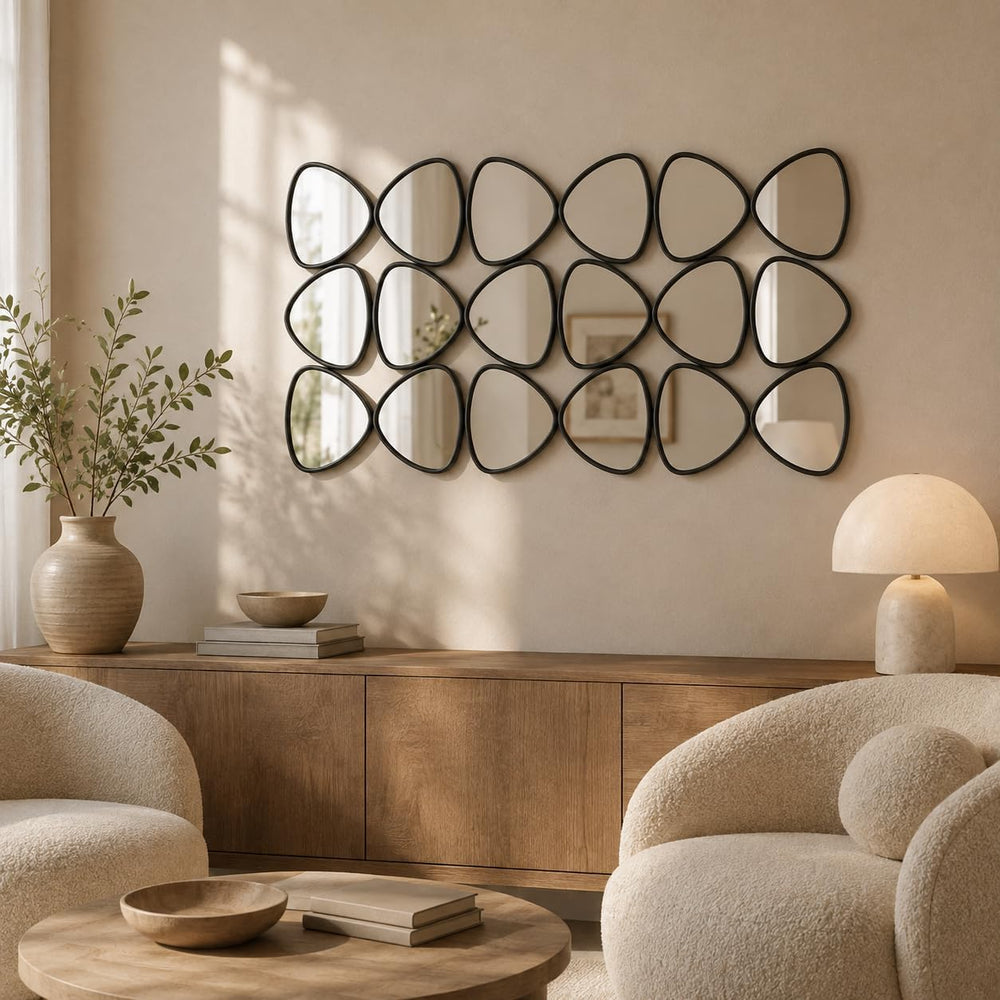 Large Geometric Decorative Wall Mirror, 47.2 x 23.6 in, Matte Black