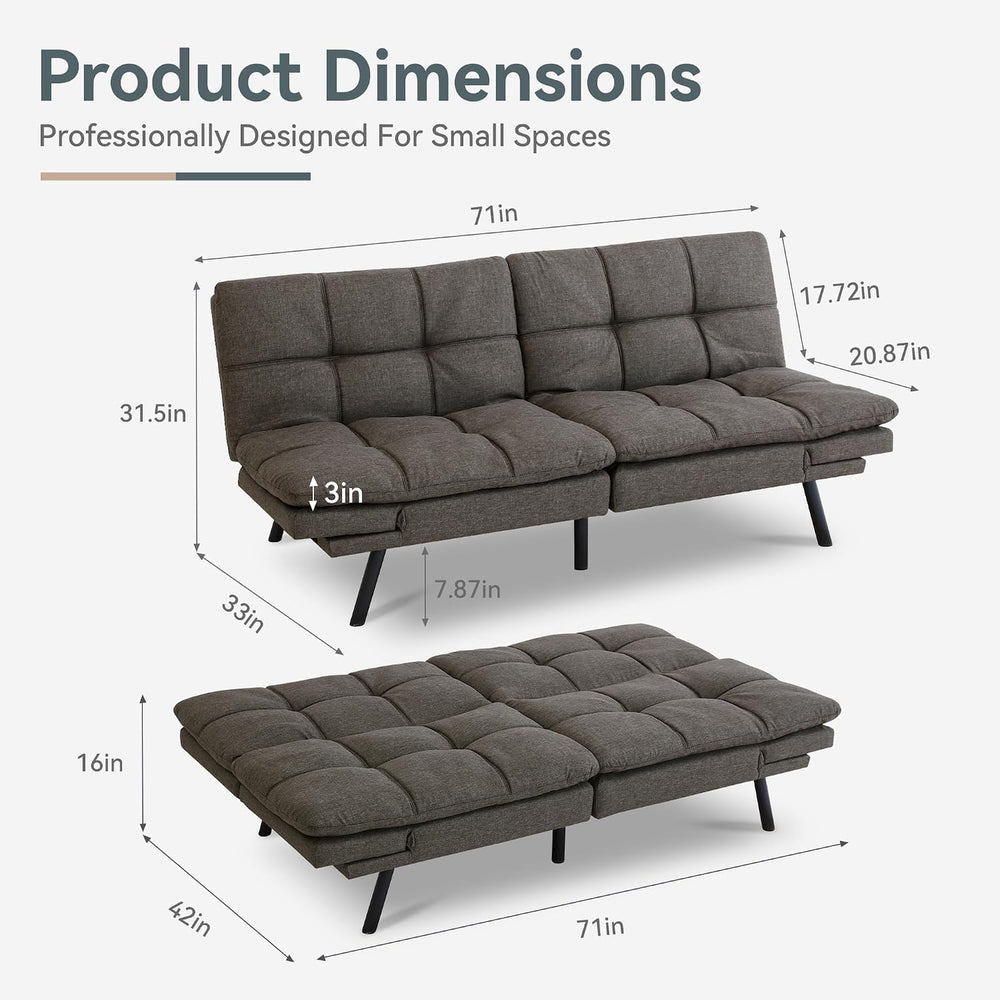 Futon Sofa Bed Convertible Couch, Grey Linen Sofa Bed