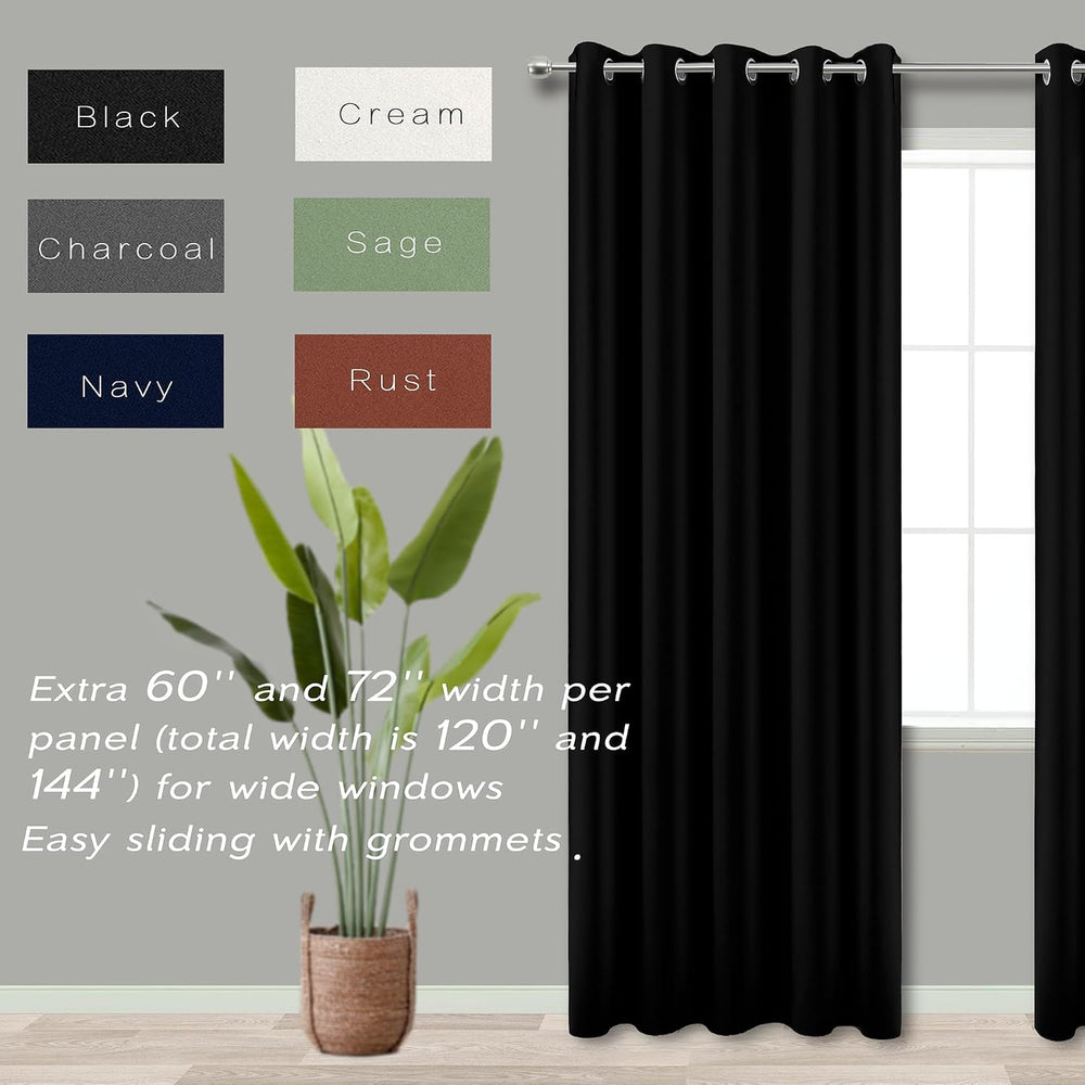 Blackout Curtains 72 Inch Extra Wide for Bedroom Sliding Glass Patio Door,2 P...