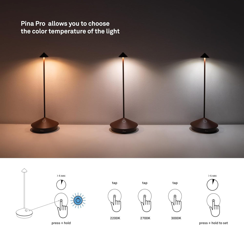 Zafferano, Pina Pro, Rechargeable Cordless Lamp, Black