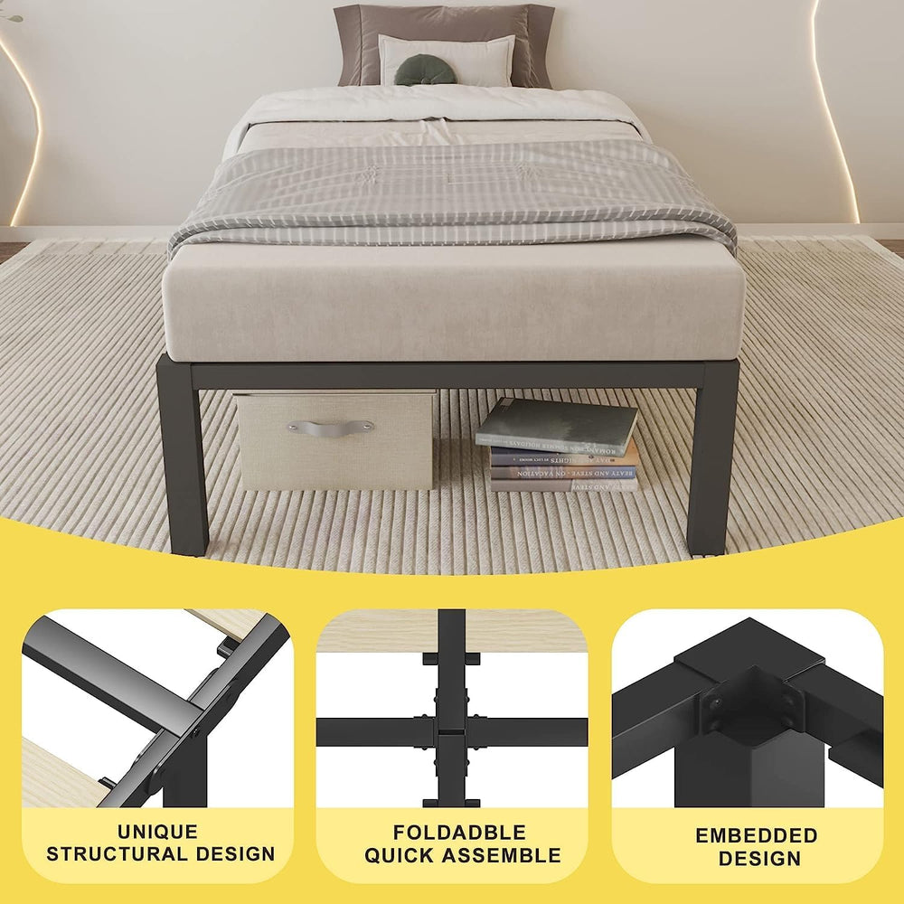 ROIL 14 Inch Twin Size Bed Frame with Wood Slats & 4 Mattress Baffles