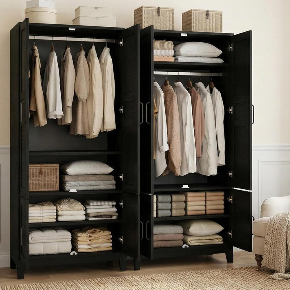 IDEALHOUSE Armoire Wardrobe Closet with 4 Doors, 72" Tall Wooden Clothin...