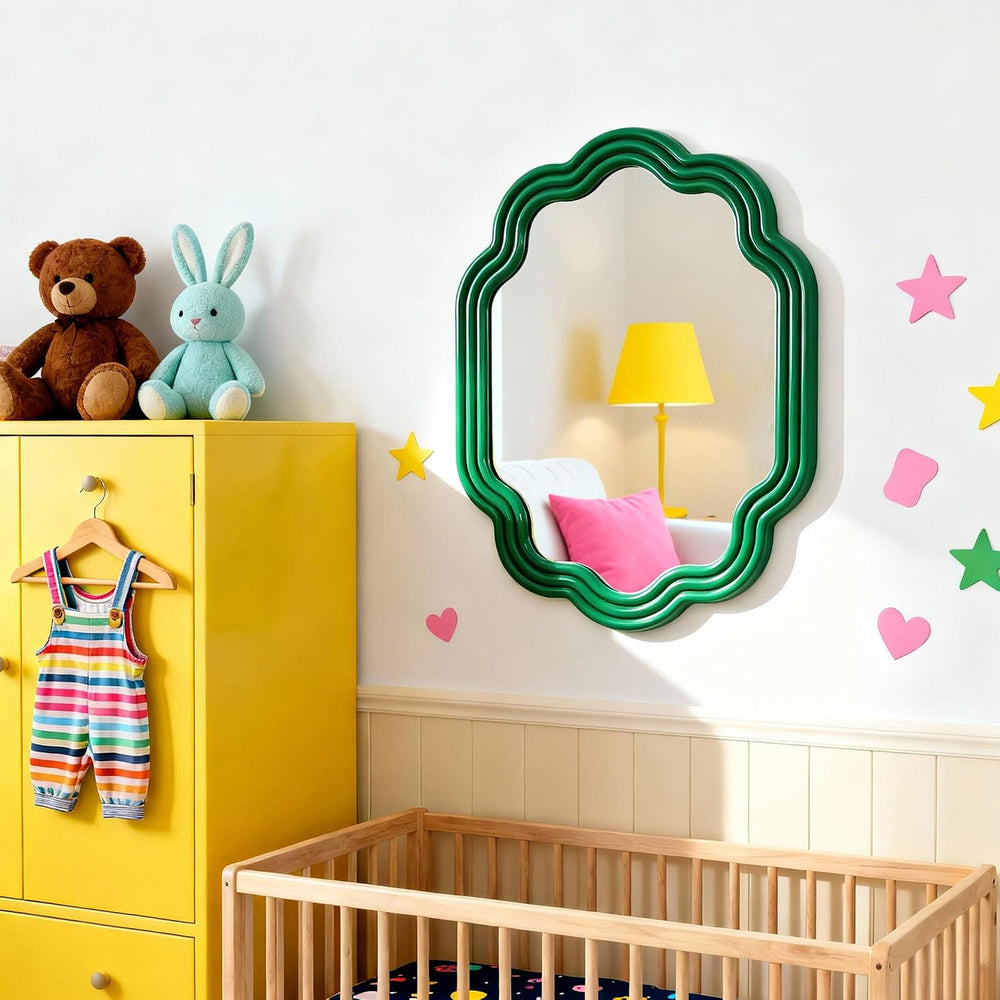 Green Wavy Oval 16x20 Small Scallop Unique Wall Vanity Decor Mirror