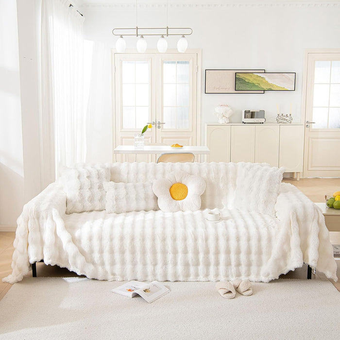 HANDONTIME White Sofa Covers Dog Couch Cover Rabbit Plush L Shaped Couch Covers