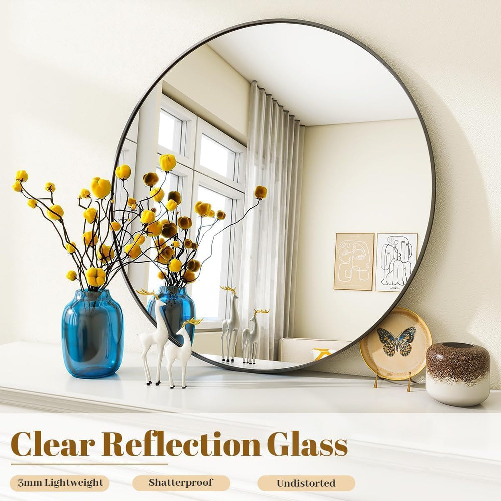 VooBang Large Black Round Bathroom Mirror 48" with Thin Metal Frame