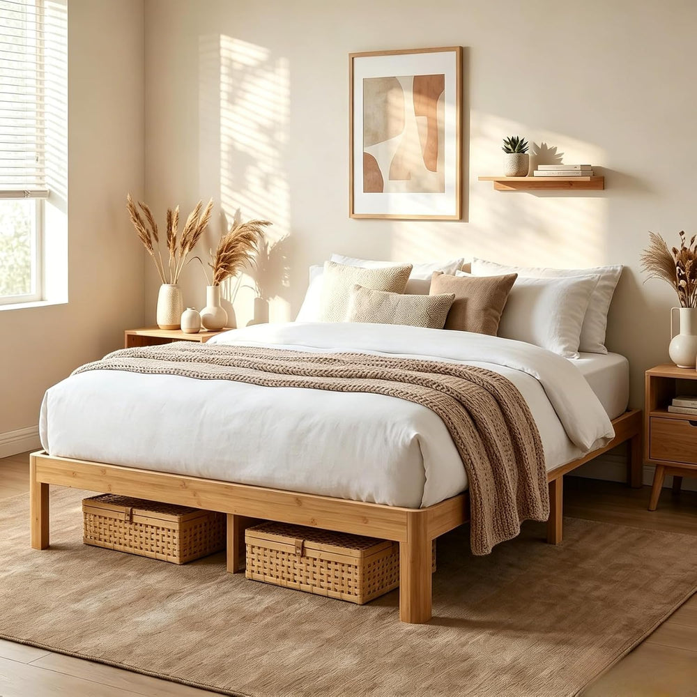 Askeld 12 inch Bamboo Solid Wood Full Bed Frame for Bedroom Apartment