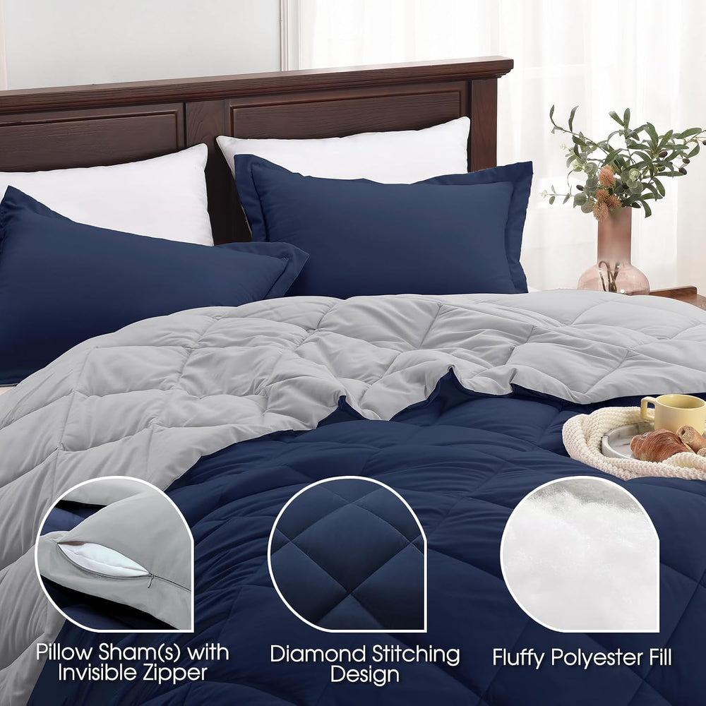 Basic Beyond Queen Comforter Set - Navy Blue Comforter Set Queen Size, Revers...