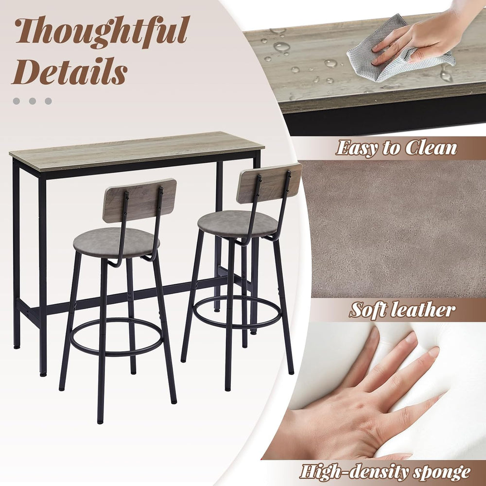 43.31" Bar Table Set for 2, Counter Height Dining Table with PU Upholste...