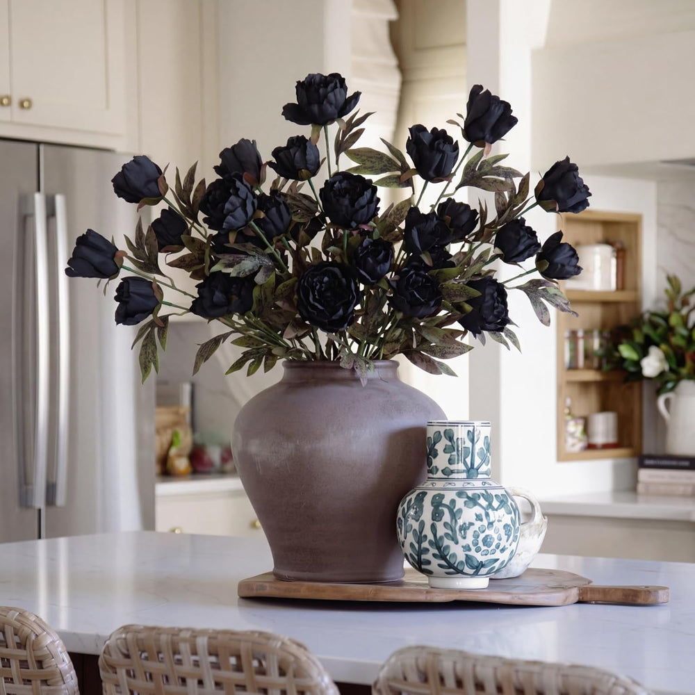 Thiccywoov Faux Silk Peony Artificial Flowers Stem for Vase,8 Pcs,Black