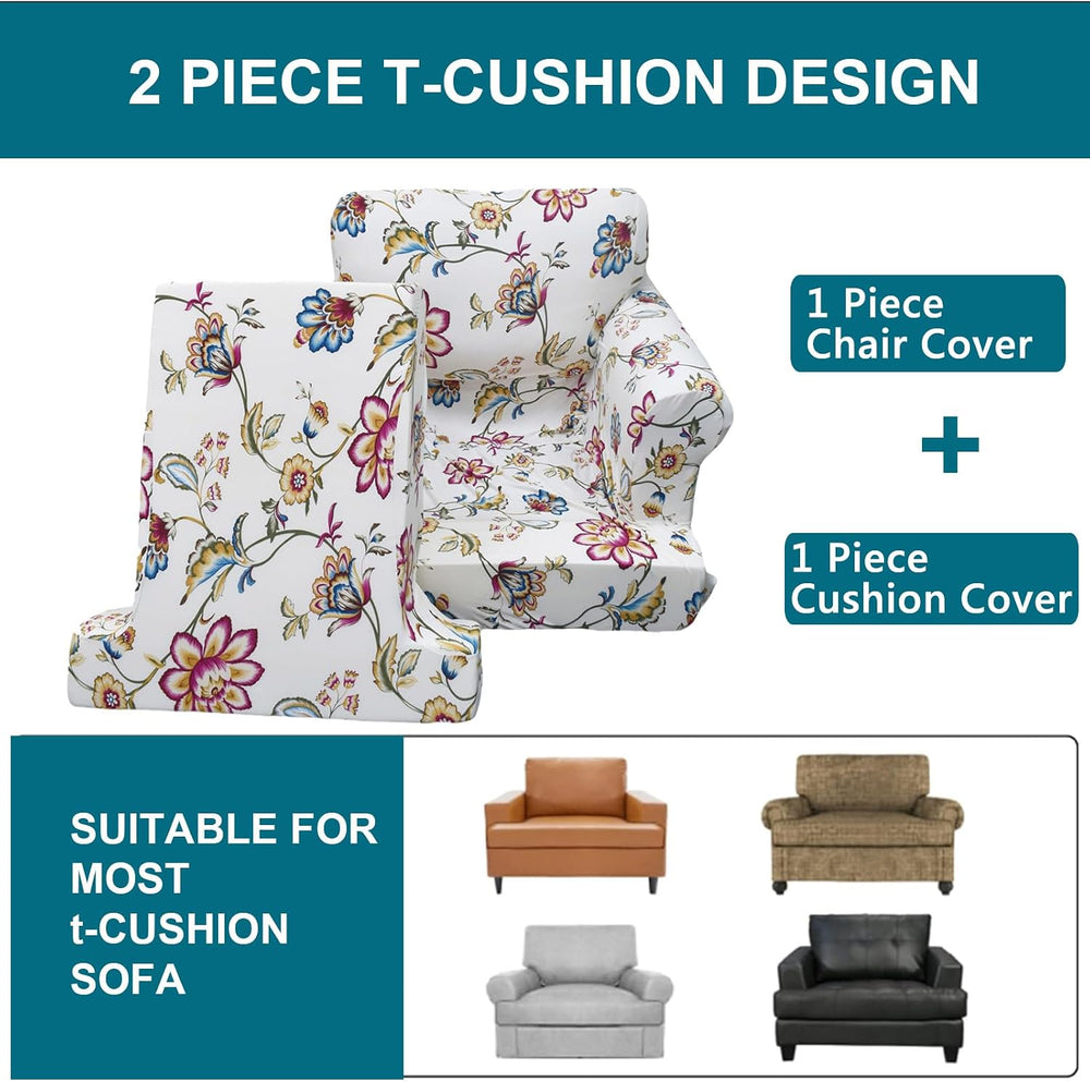 KRFOONN Stretch 2 Pieces T Cushion Chair Slipcovers with Arms Sofa Cover,A1