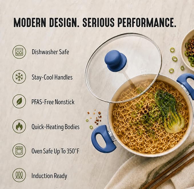GreenLife 16-Piece Nonstick Cookware Set, Non-Toxic Ceramic Pots and Pans Set
