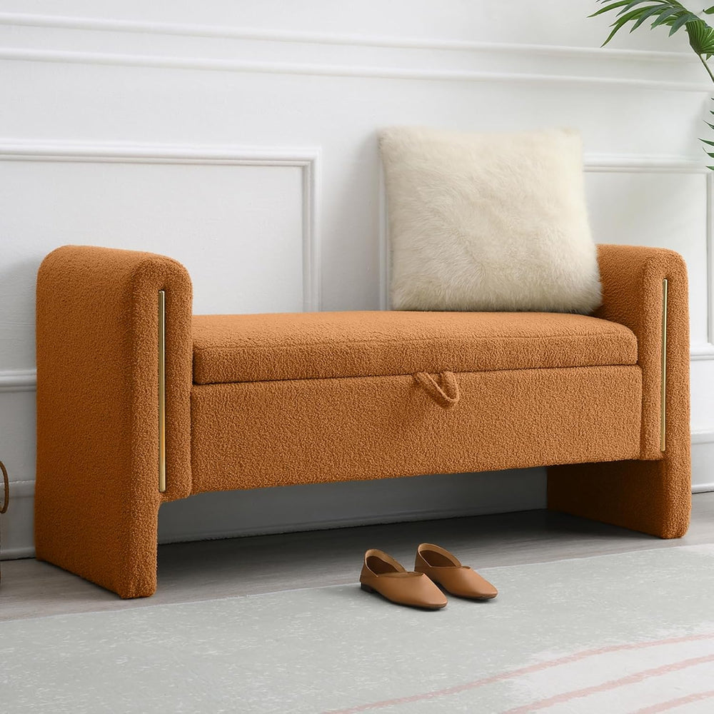 NIOIIKIT 52" Storage Ottoman Bench, Teddy Upholstered Storage Bench with...