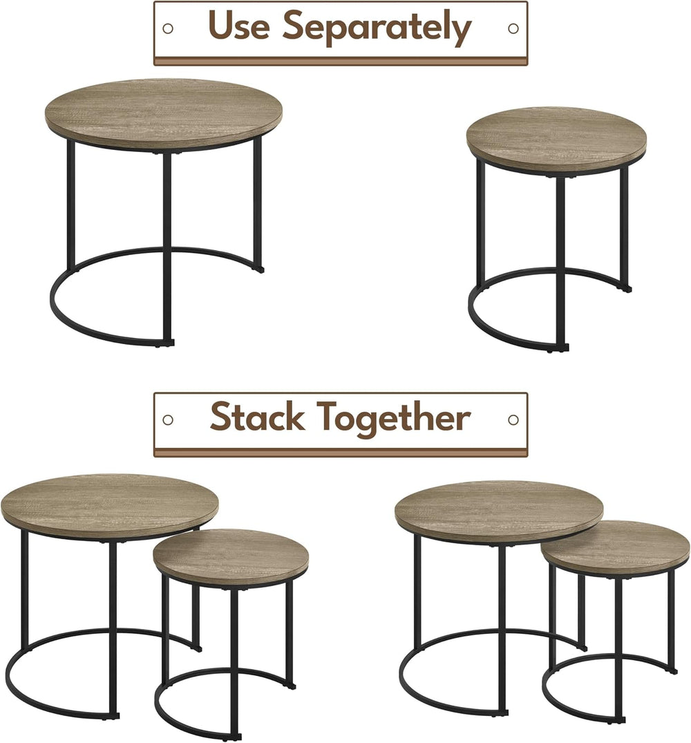 Yaheetech Nesting End Table Set of 2, Rustic Stacking Side Tables, Round Wood...