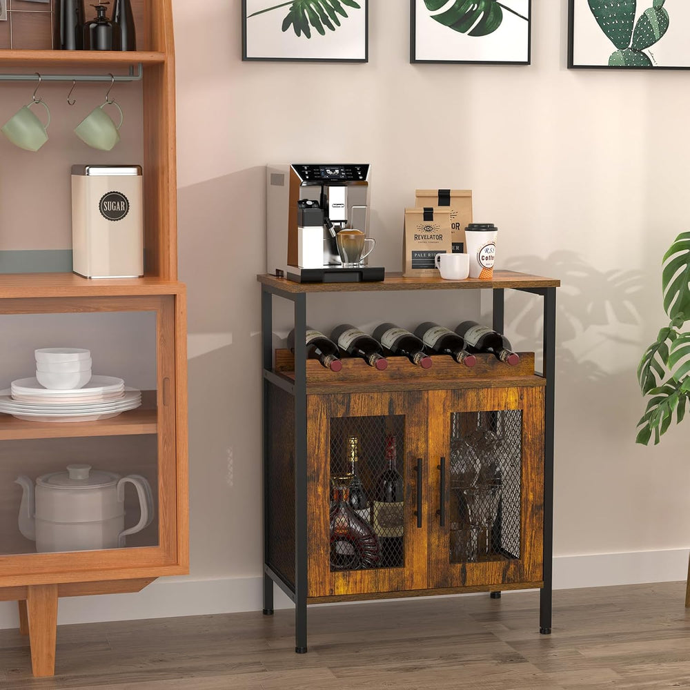 X-cosrack Wine Bar Rack Cabinet with Detachable Wine Rack, Coffee Barwith Gla...
