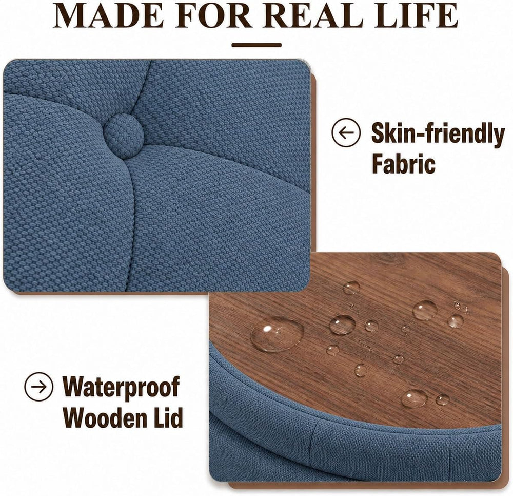 25" Round Ottoman with Storage, Small Coffee Table with Reversible Tray Lid