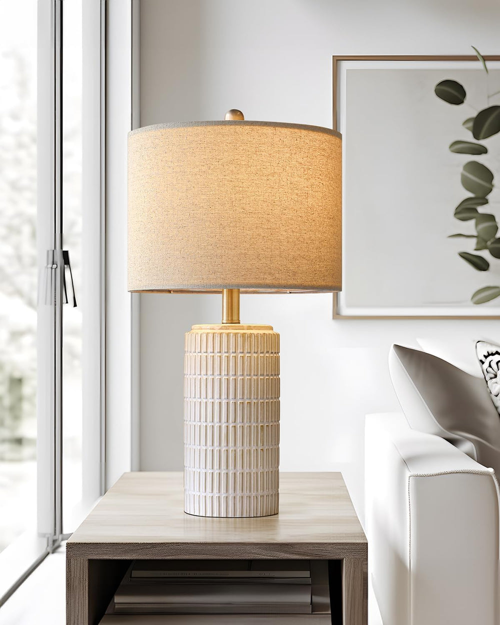 PoKat 23'' Bedside Table Lamp for Bedroom Nightstands, Modern Ceramic...