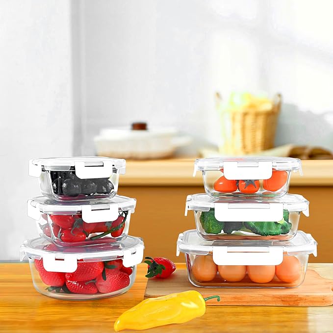 KOMUEE 30 Pieces Glass Food Storage Containers Set, Glass Meal Prep Containers