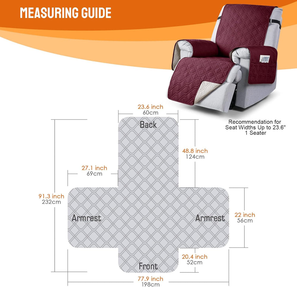 VANSOFY 100% Waterproof Recliner Chair Covers Washable, Burgundy, 23.6"