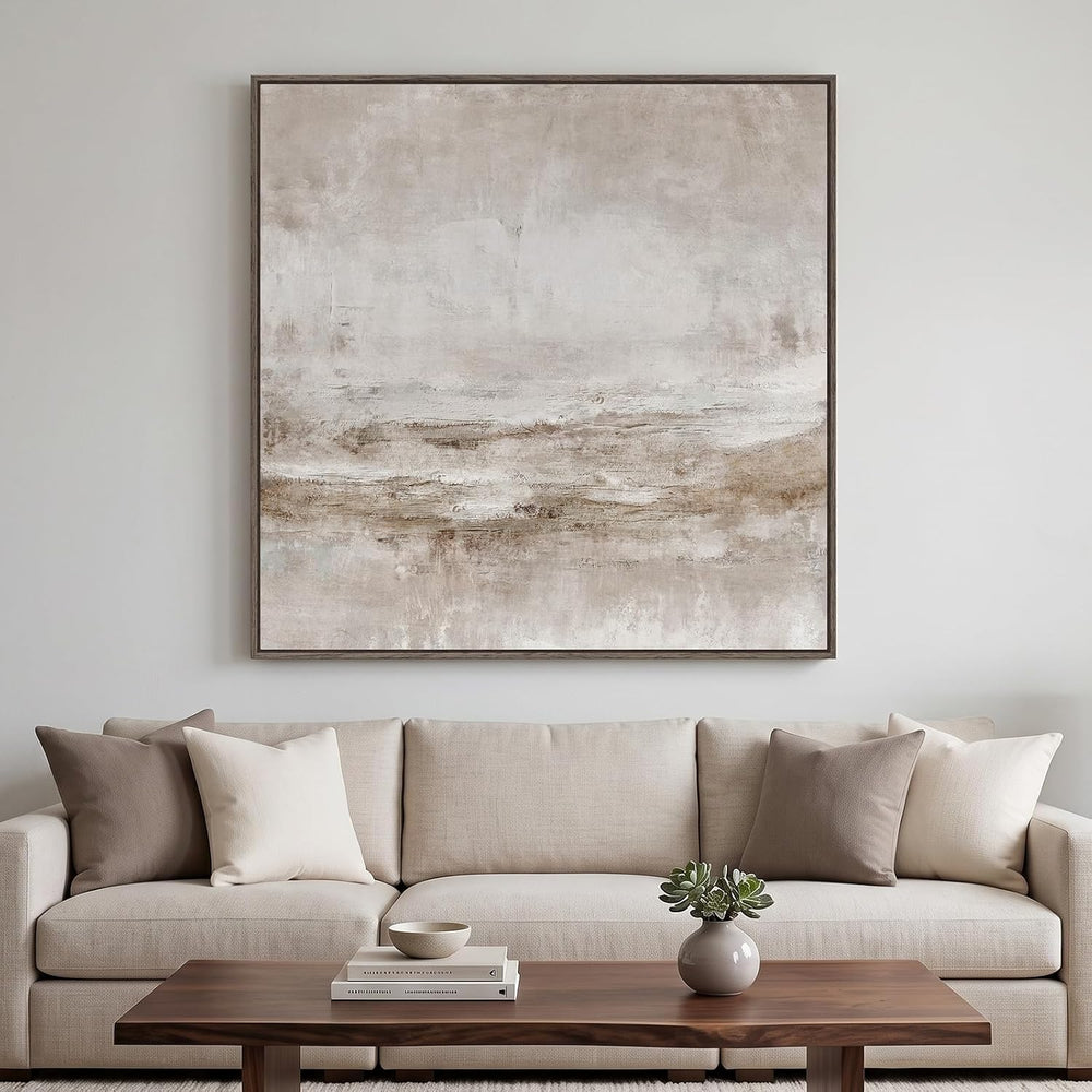 Oversized Framed Neutral Abstract Wall Art for Living Room Decor, 48x48 In