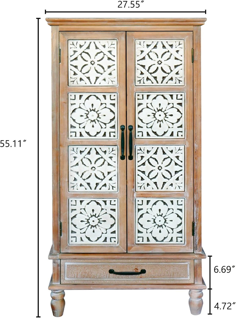 55" Tall Carved Accent Cabinet,Solid Wood Sideboards Buffet Cabinet