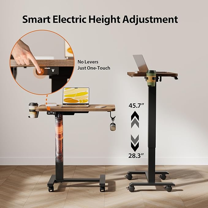 Agilestic Portable Standing Desk Height Adjustable, Mobile Table with Wheels,...