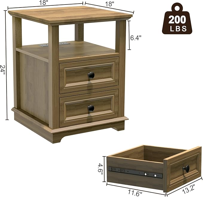 18" Wide End Table with Charging Station Set of 2, Fast Charge End Table...