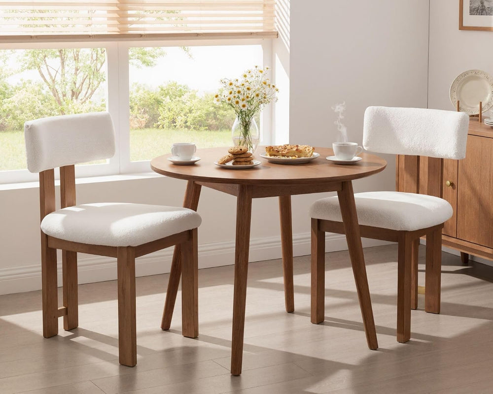 HNY Modern Farmhouse Boucle Sherpa Dining Chairs Set of 2, White Fabric Uphol...