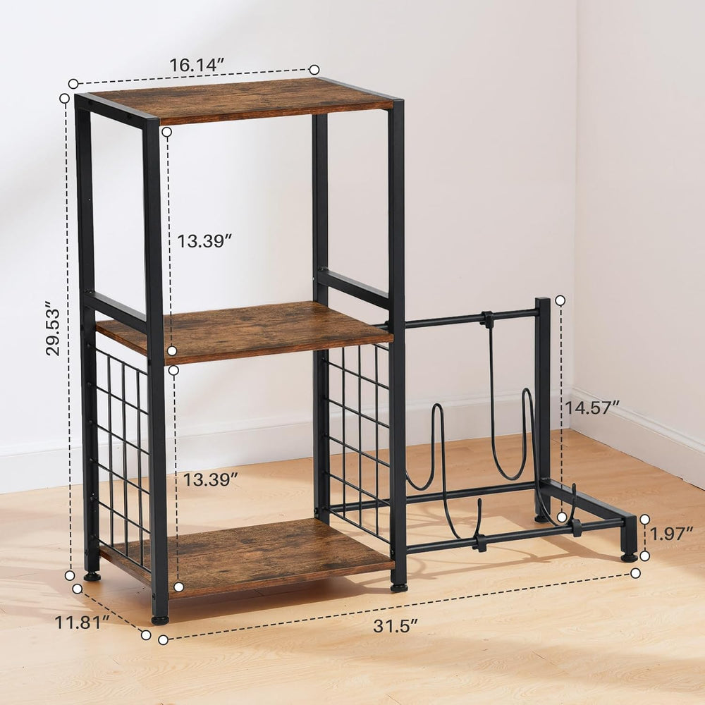 FurnitureR Multifunctional End Table with Guitar Stand, Industrial Style 3-Ti...