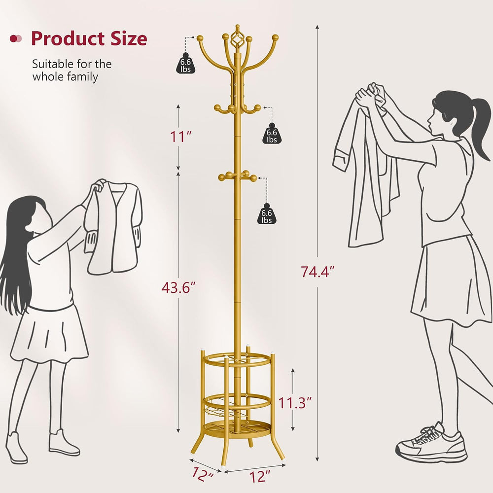 Tajsoon Coat Tree with Umbrella Holder, Coat Rack Freestanding, Coat Hangers ...