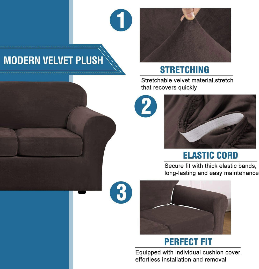 H.VERSAILTEX Real Velvet Plush 3 Piece Stretch Sofa Covers Couch Covers for 2...