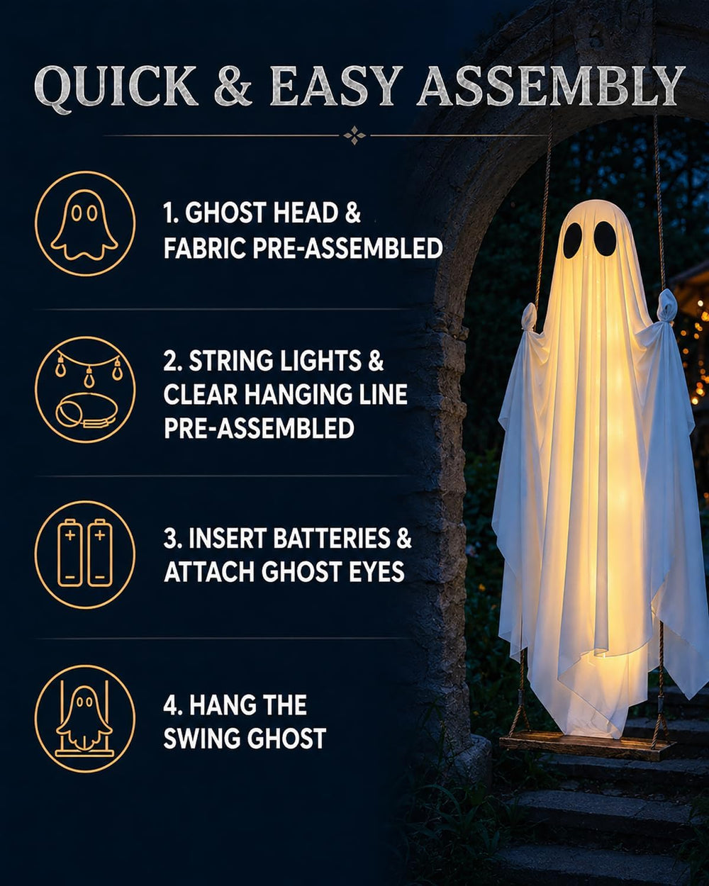 Halloween Decorations Outdoor - 5 FT Large Hanging Swing Ghost Halloween Deco...