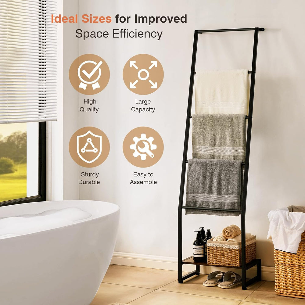 DGWJSU Blanket Ladder, 5 Tier Ladder Shelf,Wooden Blanket Ladders for Living ...