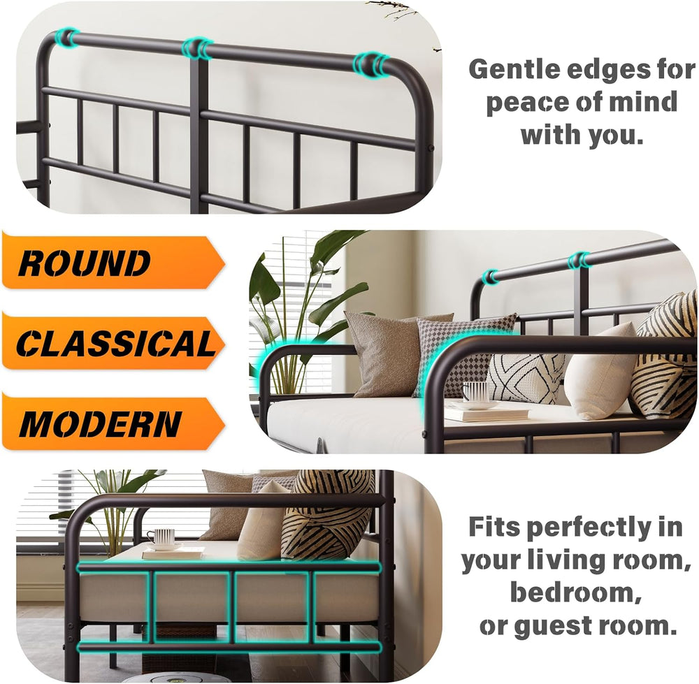 Twin Daybed Frame, Classic Day Bed Frame Twin Size with Headboard, Metal Plat...