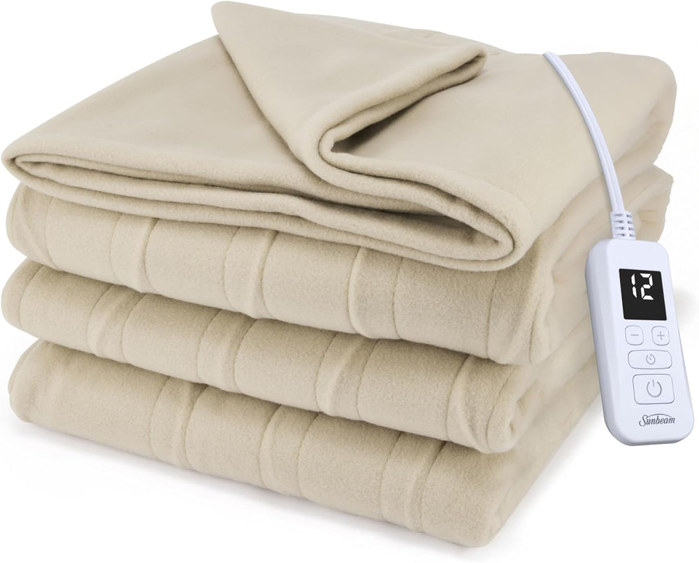 Sunbeam Royal Ultra Fleece Heated Blanket Pebble Gray Twin 84 x 62 in